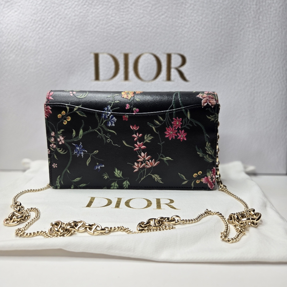 Authentic Black Floral Dior Pouch Wallet On A Chain - Picture 3 of 7